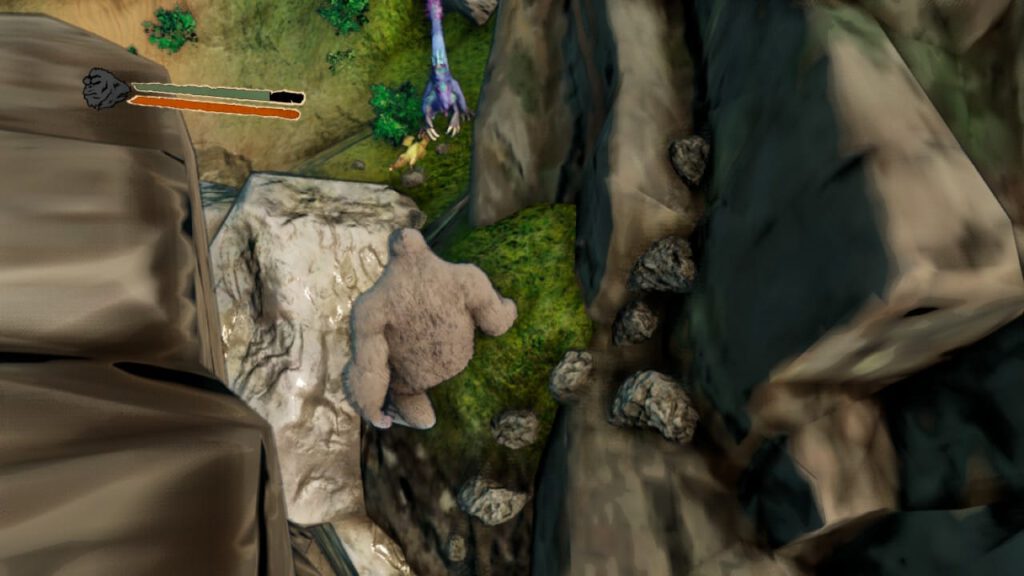 Kong blickt nach unten auf Dinosaurier.