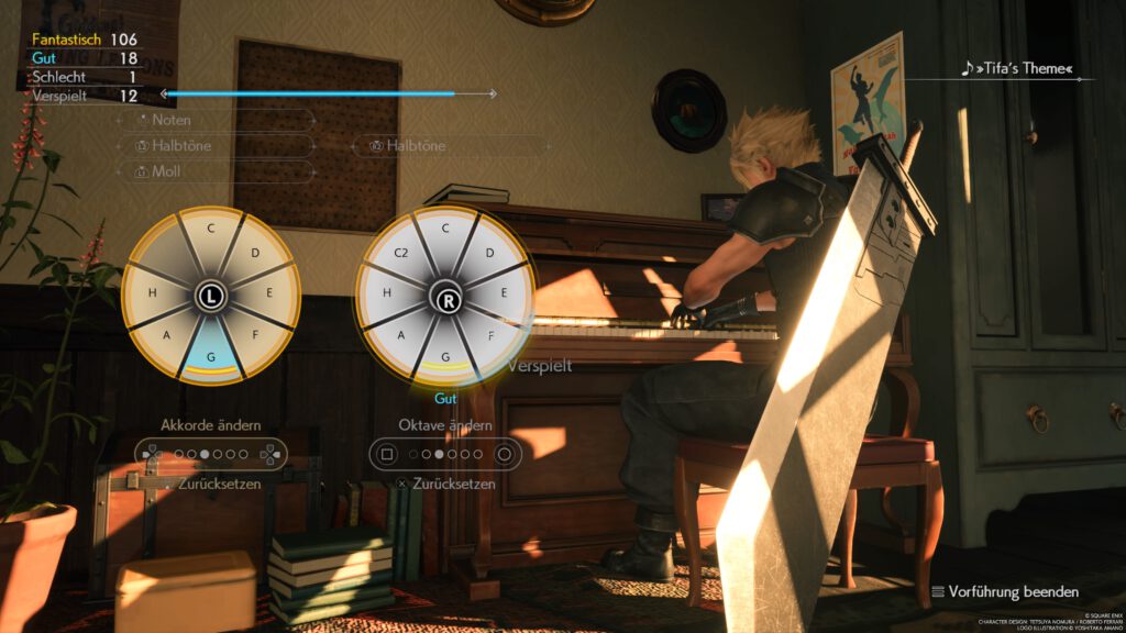 FINAL FANTASY VII REBIRTH. Cloud spielt am Klavier.