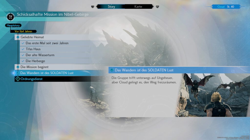 INAL FANTASY VII REBIRTH. Die Chronik listet die einzelnen Handlungsetappen auf.