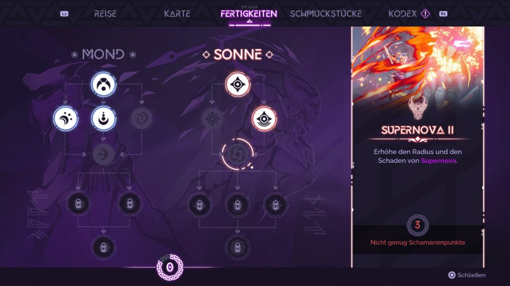 Talentbaummenü für die Mond- und Sonnenmaske.