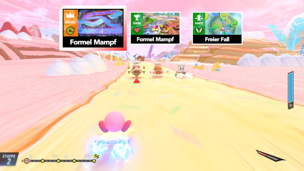Kirby Air Riders Auswahl einer Herausforderung im Road Trip Modus