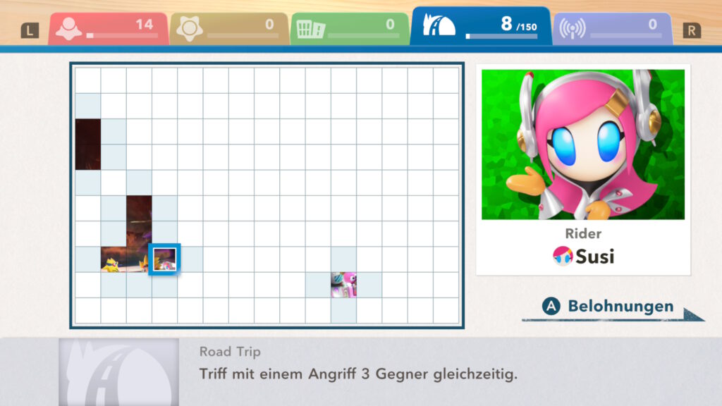 Kirby Air Riders Belohnungsmosaik mit ein paar ausgef&uuml;llten Feldern