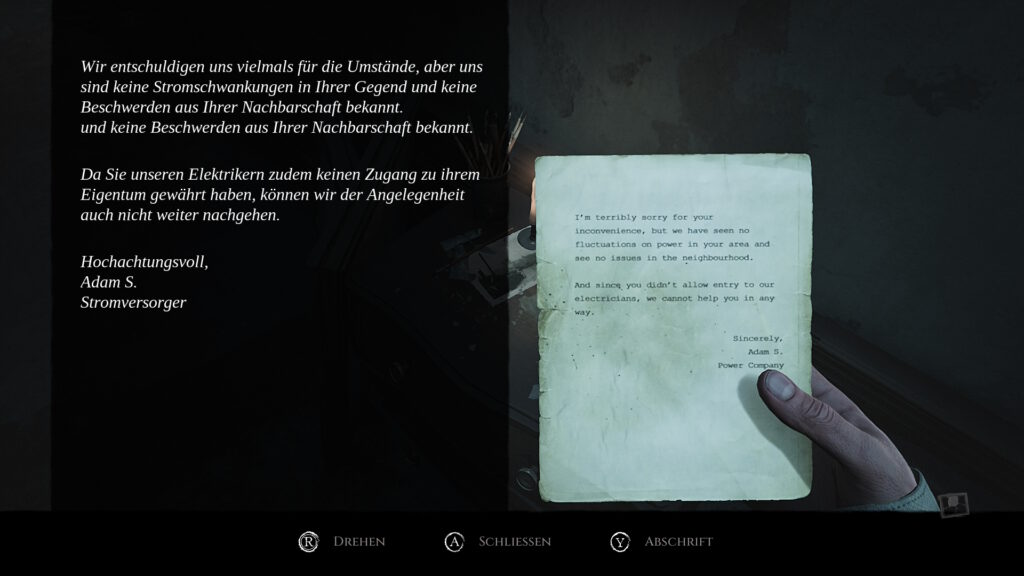 Layers of Fear Dokument mit Textfehler