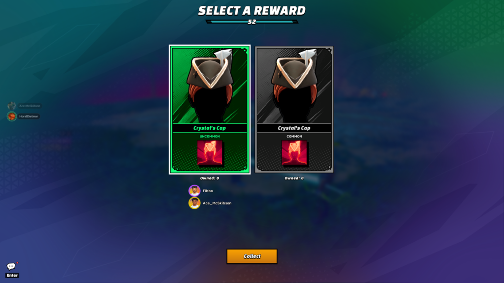 Zwei Crystal's Caps als Loot nach einer Mission. 