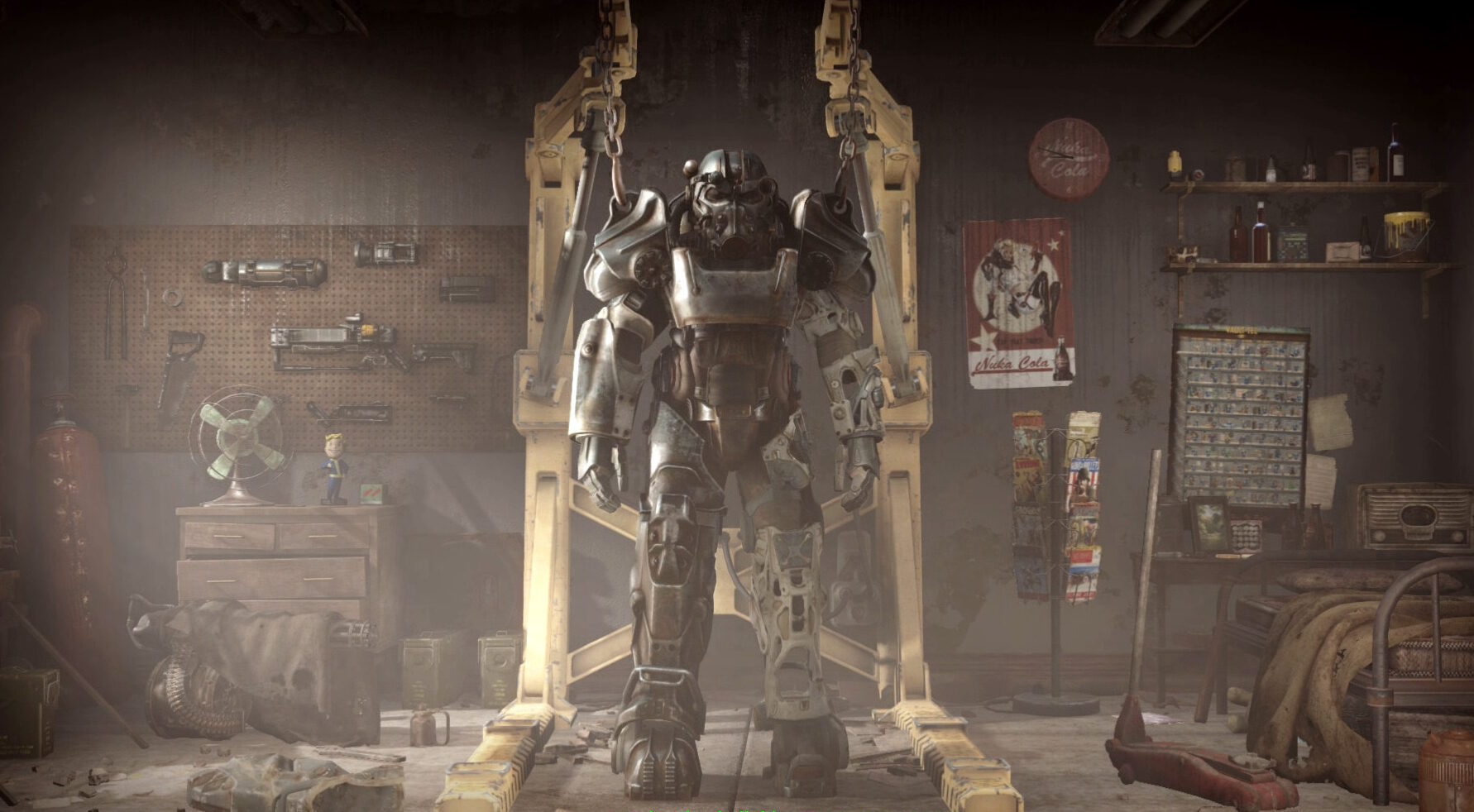 Fallout 4 Titelbild mit Powerrüstung in Werkstatt