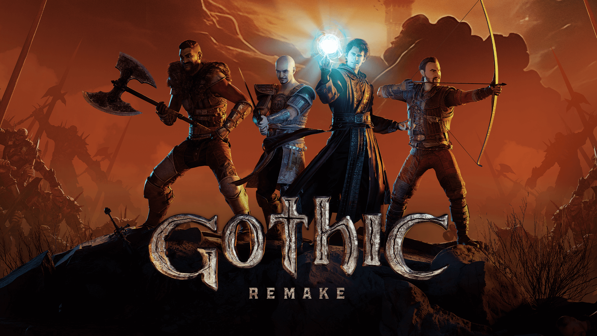 Gothic Remake Logo mit den vier Freunden Diego, Milten, Lester und Gorn
